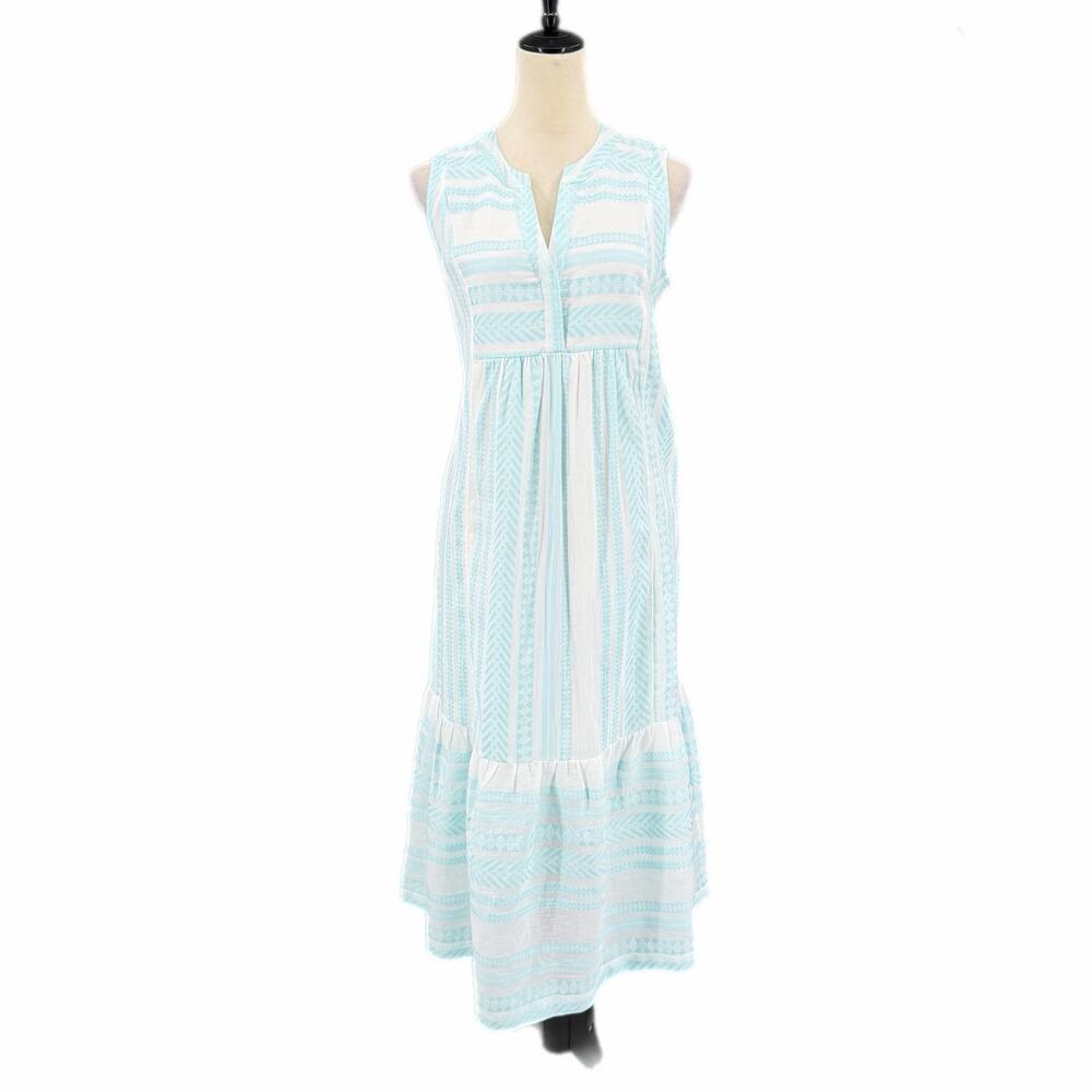 Crown & Ivy NEW PETITE Blue White Striped Coastal Summer Western Cute Midi Dress